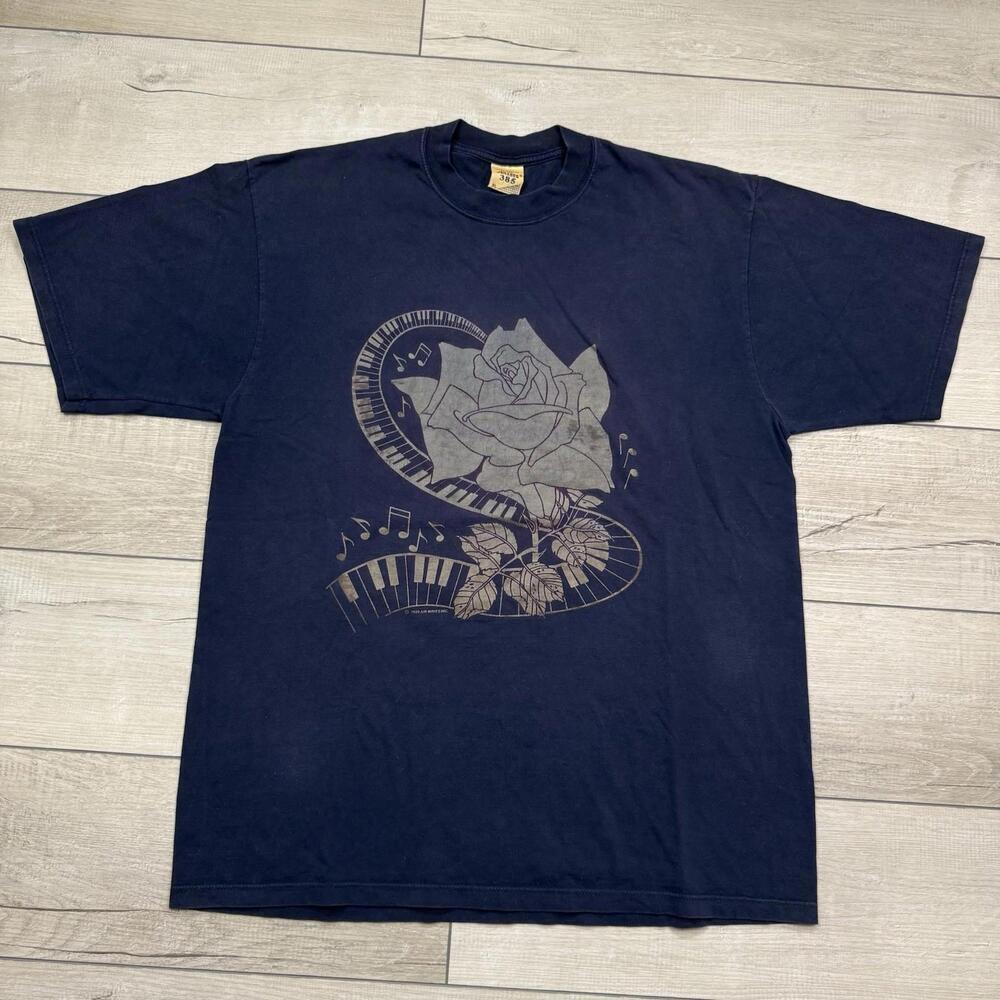 Vintage Air Waves Gold Metallic Rose Music T-Shirt XL Jerzees 385 Scotland Made